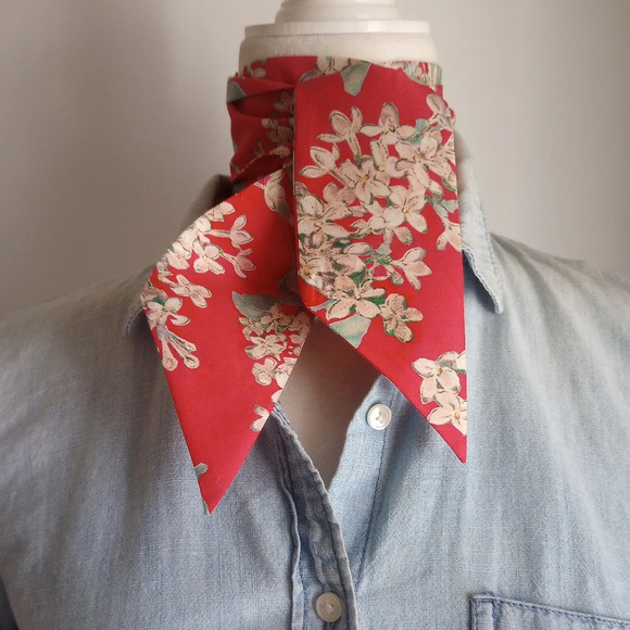 Liberty Art Fabric Skinny Scarf Archive Lilac Red Lilacs Bespoke Cottagecore - Picture 8 of 15